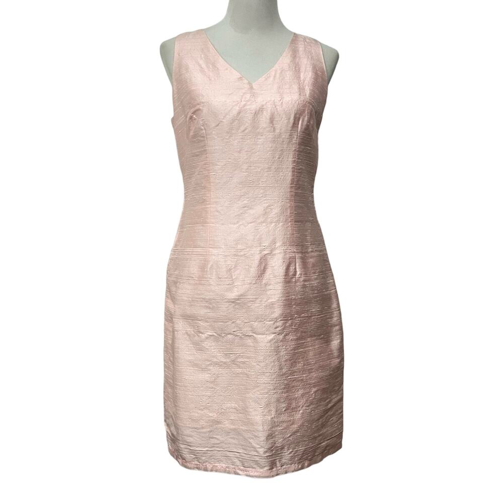 Vintage Trio New York Silk Sleeveless Dress Pink V-Neck Sheath Women's Sz 6